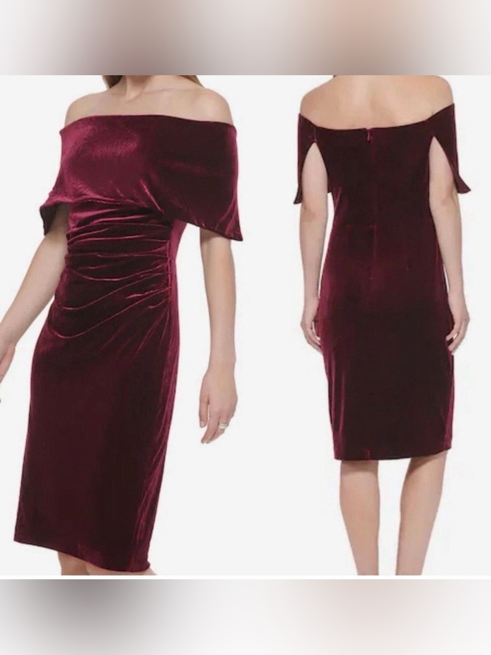 Vince Camuto Off-Shoulder Velvet Dress in Wine